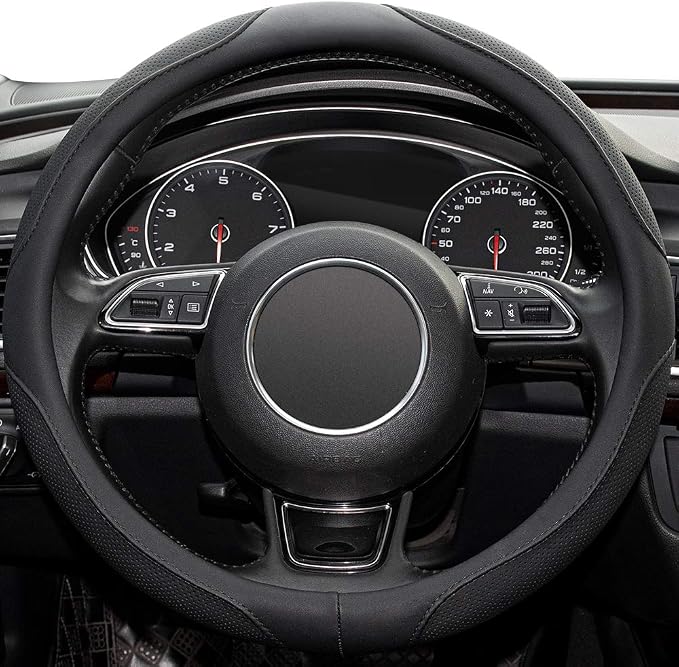 Car Steering Wheel Cover,14.5-15 Inch Black Universal Microfiber Leather Covers Breathable Anti-Slip Odorless Steering Wheels Accessories for Men Women