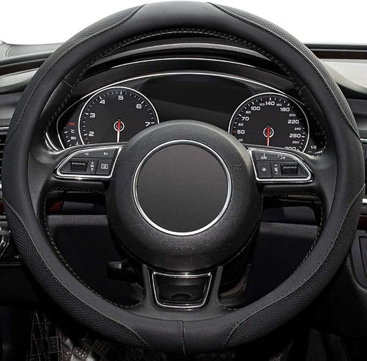 Car Steering Wheel Cover,14.5-15 Inch Black Universal Microfiber Leather Covers Breathable Anti-Slip Odorless Steering Wheels Accessories for Men Women