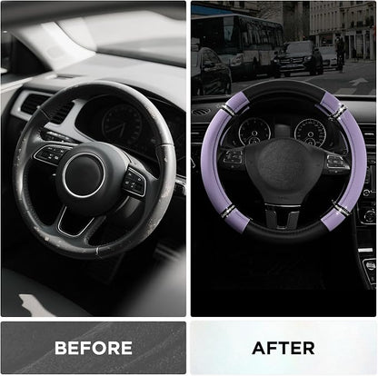 Road Comfort Leather Steering Wheel Cover – Premium Anti-Slip Car Steering Wheel Grip Cover – Universal Fit for 14.5”–15” Cars, Trucks & SUVs - Purple
