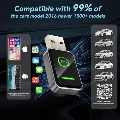 Mini Wireless CarPlay Adapter for Apple iPhone iOS 10+,No Delay & Fast, Plug & Play, Multi-User Seamless Connection for Convert Wired to Wireless Carplay Dongle for 2016+ Cars, USB-A/Type-C Port