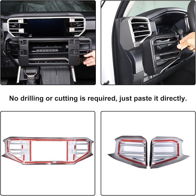 Car Center Console Air Conditioning Outlet Trim Cover Kit Compatible with Toyota Tundra/Sequoia 2022-2026, ABS Dashboard Side A/C Vent Panel Protective Frame Decoration Accessories, For 8-inch Screen