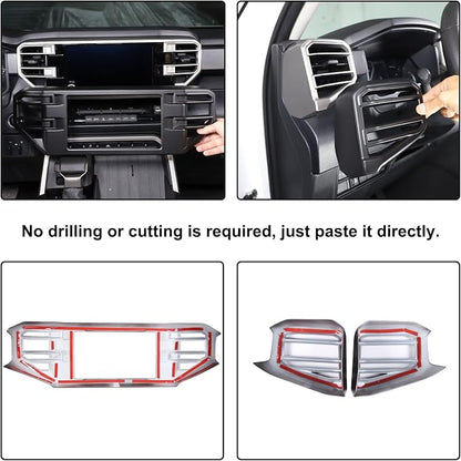 Car Center Console Air Conditioning Outlet Trim Cover Kit Compatible with Toyota Tundra/Sequoia 2022-2026, ABS Dashboard Side A/C Vent Panel Protective Frame Decoration Accessories, For 8-inch Screen