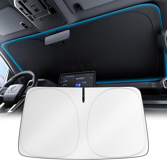 Wigoo 2026 Upgrade Universal Car Windshield Sun Shade [100% Light Block, Durable 210D Oxford] Foldable Heat Insulation Interior Sun Visor to Keep Interior Cool with Storage Bag, S1(59"x29")