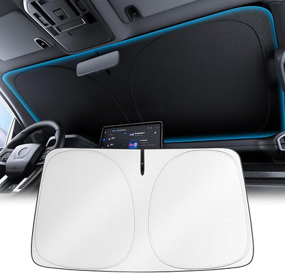 Wigoo 2026 Upgrade Universal Car Windshield Sun Shade [100% Light Block, Durable 210D Oxford] Foldable Heat Insulation Interior Sun Visor to Keep Interior Cool with Storage Bag, S1(59"x29")