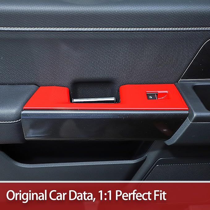 GZXinWei Window Control Switch Panel Trim Cover Sticker Door Armrest for Ford F150 2021 2022 2023 2024 2025 2026 Interior Decor Accessories Red