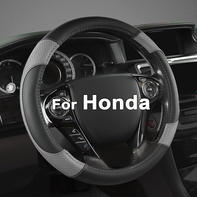 GIANT PANDA Steering Wheel Cover for Honda Civic(2006-2015),CR-Z, Insight, S2000 (Gray+Black-Small Size)