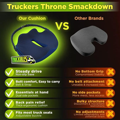 Medium Truck Seat Cushion for Truck Driver Seat Cushion - Upgraded Back Support, CertiPUR-US® Certified - Thick Memory Foam, Pain Relief for Hours of Driving, Trucker Approved Big Rig - Navy