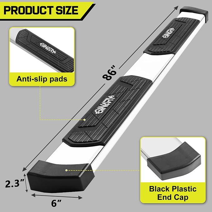 BINARY STAR 6 Inch Running Boards Compatible with 2009-2018 Dodge Ram 1500 Crew Cab(Incl. 2019-2024 Classic), 2010-2026 Ram 2500 3500, High Light Stainless Steel Step Bars Nerf Bars Steps.