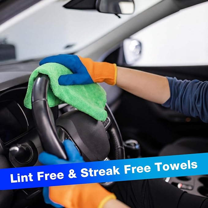 Nuenen Cleaning Cloths for Cars 16 x 16 Inch Ultra Absorbent Towels Drying Microfiber Reusable Cleaning Supplies House Kitchen Window Microfiber Towel (Purple,Blue,Green,60 Pcs)