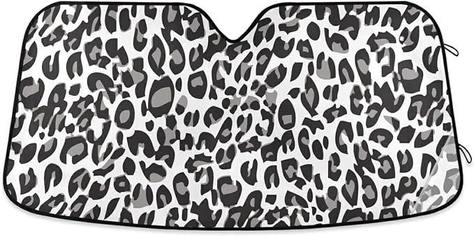 Black White Leopard Windshield Sun Shade Blocks UV Rays Visor Protector Accordion Folding Sun Reflector Auto Sunshade for Car Truck SUV to Keep Your Vehicle Cool