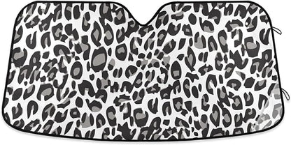 Black White Leopard Windshield Sun Shade Blocks UV Rays Visor Protector Accordion Folding Sun Reflector Auto Sunshade for Car Truck SUV to Keep Your Vehicle Cool