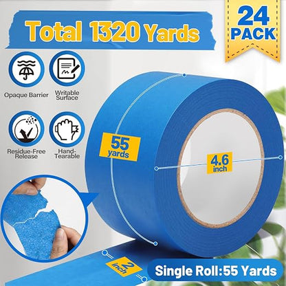 Aheroi Painters Tape, 24 Rolls Painters Tape 2 Inch Wide, 248℉ Blue Masking Tape(1320yds), Sharp Lines Wide UV-Resistant Tape Bulk for Multi-Purpose, No Residue&Easy Removal, Home Walls Car Supplies