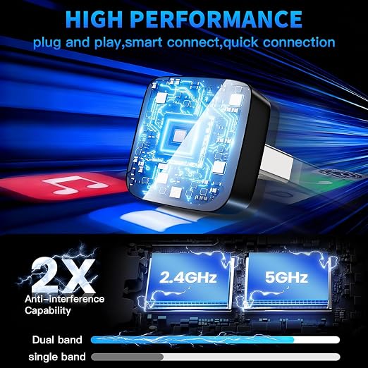 2 in 1 Wireless CarPlay and Android Auto Adapter for iPhone, Plug&Play Mini USB/USB C Car Play Adapter Fast and Stable Connection,No Delay Convert Wired to Wireless CarPlay for iPhone 8+/Android 11.0+