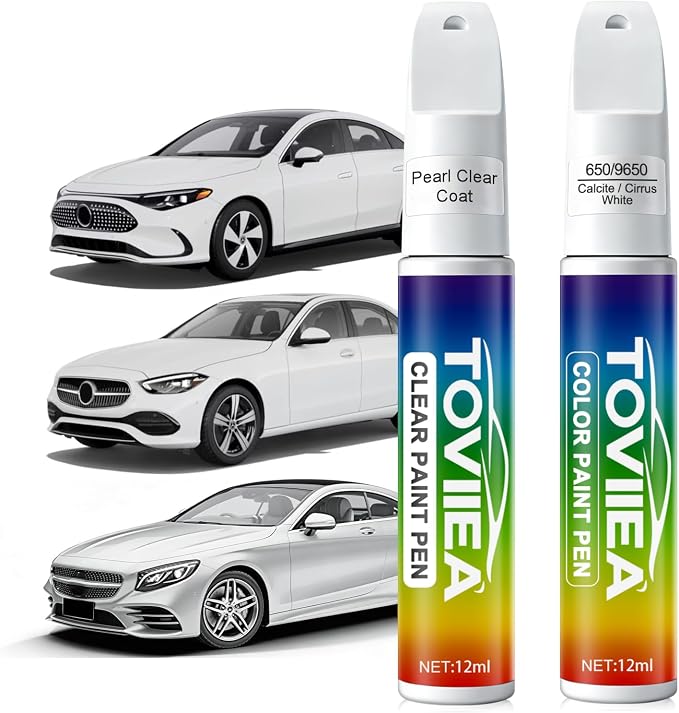 Calcite/Cirrus White(650/9650) Touch Up Paint Compatible with Mercedes-Benz,2-In-1 Car Scratch Remover Pen,Car Paint Scratch Repair Kit for Scratches,Chips & Nicks,2-PCS SET