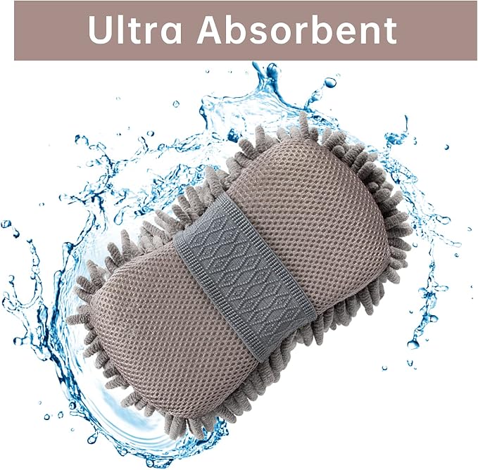 4 Pack Car Wash Mitt, BELPAIR Microfiber Sponge Cleaning Mitten for Window Cleaner, Non Scratch Sponges Auto Supplies Duster Kit Premium Washing Scrub Foam for Care Tools Foaming Cleaner (Grey)