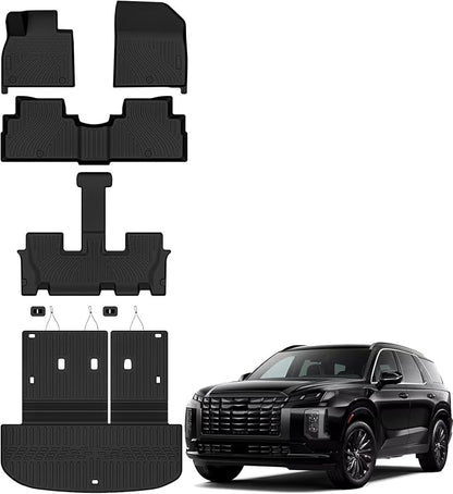 Auxko All Weather Floor Mats Cargo Mat with Backrest Mat for Hyundai Palisade 2020-2025 TPE Liners Accessories Guard Odorless Anti-Slip Floor Liners & Trunk Liner & Back Seat Protectors