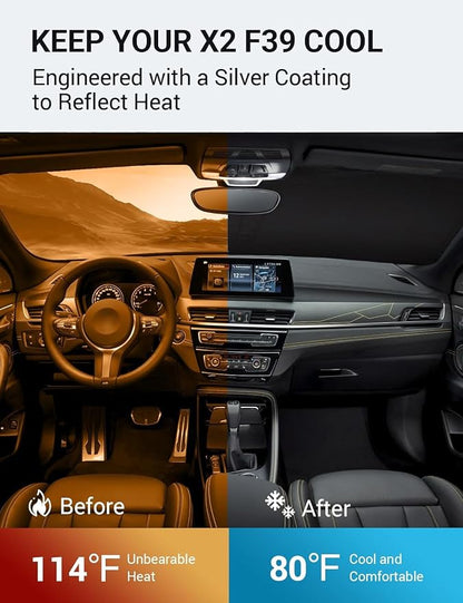 Proadsy 2026 Upgrade Windshield Sun Shade Custom Fit 2018-2023 BMW X2 F39 Foldable Front Sunshade Protector Sun Visor Blocks UV Rays Keep Car Cooler