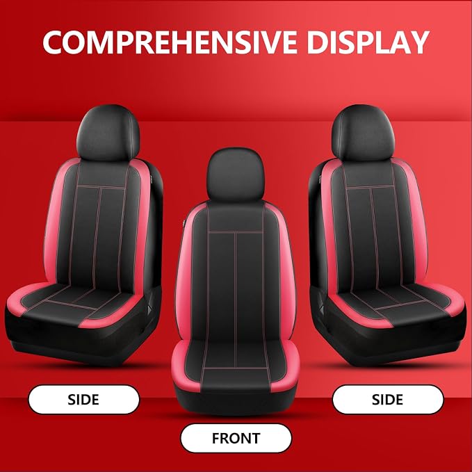 HChengkikz Car Seat Covers Front Seat, Waterproof Neoprene Car Seat Cover, Airbag Compatible,Universal Automotive Comfort for Most Cars, Trucks, SUVs (Black + Red)