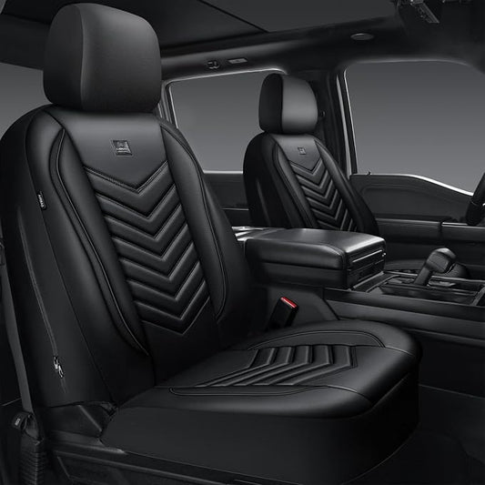 CAR PASS 3D Foam Faux Leather Seat Covers Front Seats,Waterproof Leather Front Seat Cover for Cars,Luxury Universal Fit for SUV Truck Sedan Automotive, Armrest Airbag Compatible Anti-Slip, Black