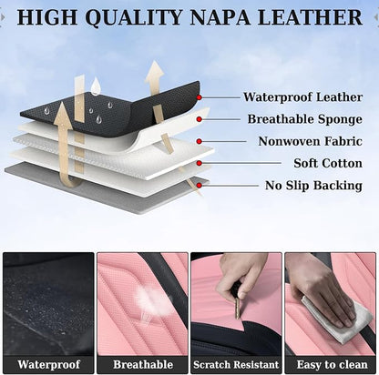 Coverado Car Seat Covers Full Set, Car Seat Protectors Leather Seat Covers for Cars, Automotive Seat Covers Car Accessories Universal Fit for Most Sedans SUV Pick-up Truck(Black&Pink)