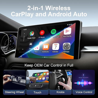 Wireless CarPlay Adapter & Android Auto Wired CarPlay to Wireless Device, 2-in-1 Mini T-Shaped for Car USB Plug and Play Auto Connect, No Delay for Apple iOS 10+, Android 11+ Version[2026 Upgrade]
