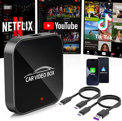 3-in-1 Magic Video Box—Wireless CarPlay & Android Auto Adapter Support YouTube,TikTok,TF Card,Wired-to-Wireless Conversion, No Latency Car Play AI Box for Cars from 2016 & IOS10+/Android 11+