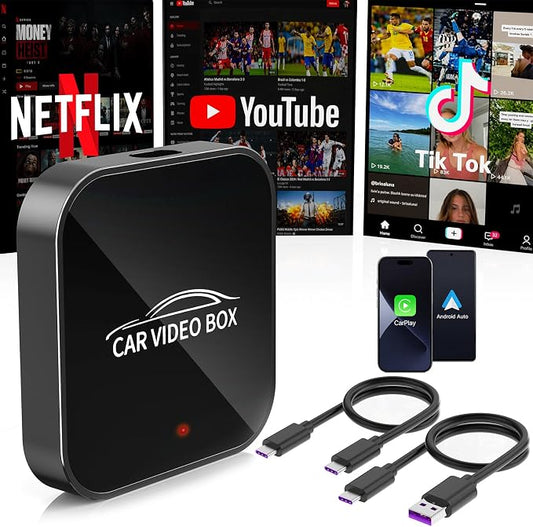 3-in-1 Magic Video Box—Wireless CarPlay & Android Auto Adapter Support YouTube,TikTok,TF Card,Wired-to-Wireless Conversion, No Latency Car Play AI Box for Cars from 2016 & IOS10+/Android 11+