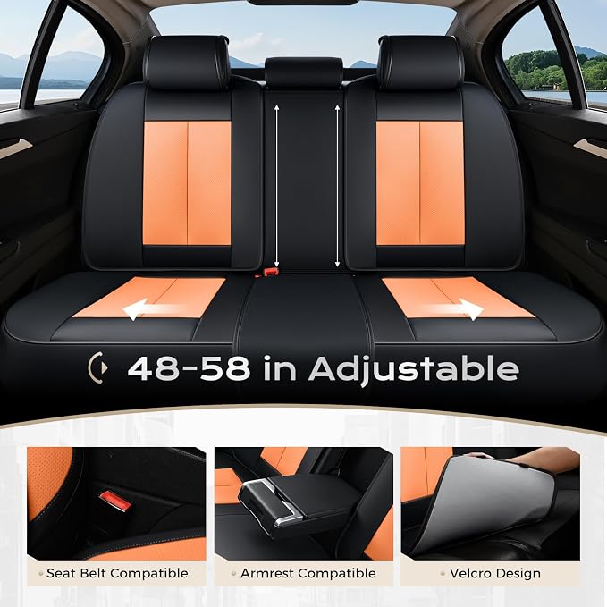 Coverado Seat Covers, Car Seat Covers Full Set, Leather Seat Covers for Cars, Car Seat Protector, Black Car Seat Covers Front Seats and Back Seats Universal Fit for Most Cars Orange