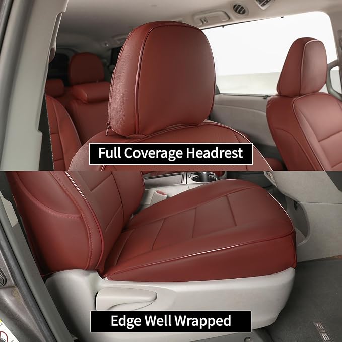 EKR Sienna Seat Covers for 2011-2020 Toyota Sienna XLE,Limited,Limited Premium,7 Seats,2nd Row Captain Seats W/Legrest,Seat Covers for SUV,Automotive Seat Cover Full Set-Three Row,Leather(Burgundy)