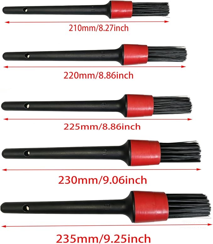 5 Pcs Set Red Car Interior Leather Seat and Vent Brush Detail Cleaning Brush Wheel Cleaner Brush for Cleaning the Interior and Exterior of Cars
