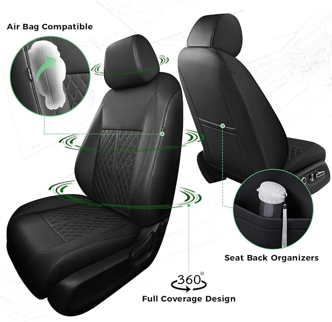 for Honda Civic Leather Seat Covers, Sedan EX 2022-2026, Sport 2025 2026, Custom Fit Car Seat Cover Full Set, Waterproof Accessories, Black (60/40 Split Benches-with Rear Armrest)