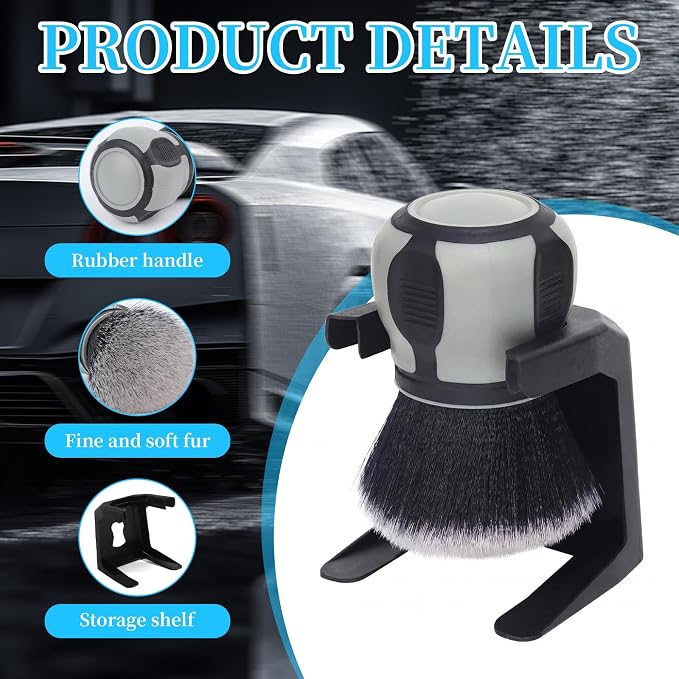 Supkiir 5 Pcs Car Detailing Brushes, Ultra Soft Bristles Dusting Brush with Storage Rack, Curveball XL Synthetic Brush Automotive Interior Dusting Brushes, Covers Large Area Inside or Outside Vehicles