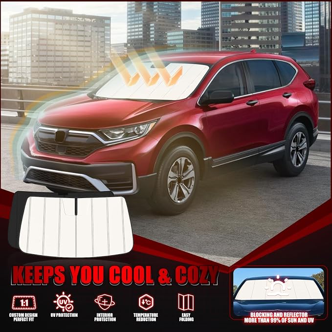 Windshield Sun Shade for Honda CRV 2017-2022, Front Window Visor Accessories, Folding Design Blocks Heat & UV Rays Maintain Cool Interior and Save Space
