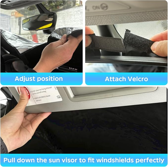for 2026 Mustang Mach-E Windshield Sunshade Sun Shades for 2021-2025 Ford Mustang Mach E 4Door, Custom-fit Windshield Cover Front Window Sun Visor 2 Layers Protector Block UV Heat