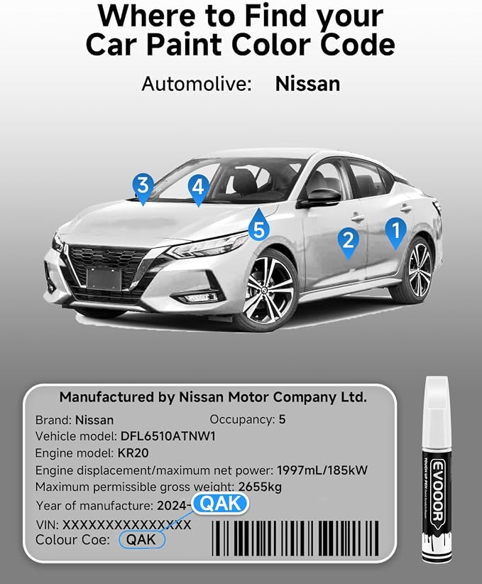 QAK Glacier White/White Touch Up Paint Compatible with Nissan Exact Match 2 in 1 Touch up Paint for Chips and Nicks Repair