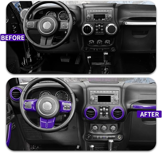 18PCS Full Set Interior Trim Kit for Jeep Wrangler JK JKU 2011-2018 4 Door,Center Console Door Handle Side Outlet Cup Holder Gear Cover Trim (Purple)