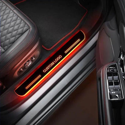 Car Door Sills Led Magnetic, Custom Logo Or Text Led Door Sills for Car, Compatible with Most Models, 7 Colors/28 Change Modes, Auto-Sensing, Welcome Courtesy Lights