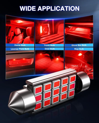 Marsauto 578 LED Bulbs 211-2 212-2 C5W Festoon Red 2835 Chipsets for Interior Dome Map Door Lights Bulbs, 41mm 42mm 569 6411 6451 2835 Chipsets LED Light 1.65inch RV Exterior Lighting (Pack of 4)