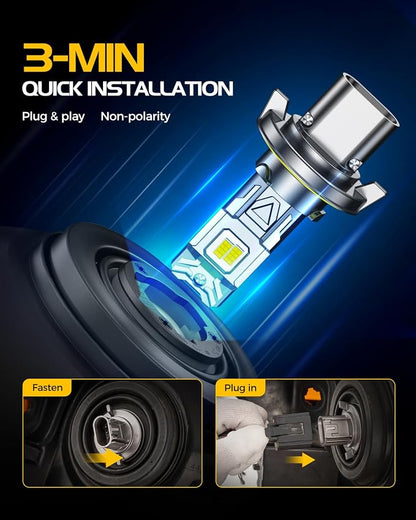 H13 Light Bulbs, 8X Ultra Brightness h13/9008 Lights, 6500K Cool White Bulbs, Real 1:1 Mini Size Plug and Play, IP68 Waterproof, Pack of 2
