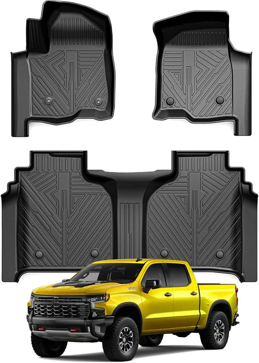 KUST Floor Mats for 2020-2026 Chevy Silverado/GMC Sierra 1500/2500HD/3500HD Crew Cab with Rear Underseat Storage Box, Front Bucket, All Weather Car Mats for Silverado Accessories TPE Rubber