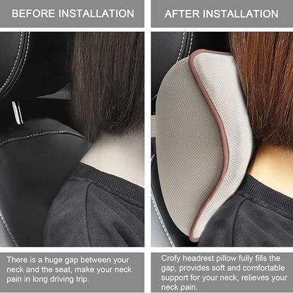 Crofy 2 Pack Car Neck Pillow, Softness Car Headrest Pillow for Driving with Adjustable Strap, 100% Memory Foam and Breathable Removable Cover, Comfortable Ergonomic Design, Gray & Brown