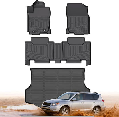 Floor Mats for Toyota RAV4 2006 2007 2008 2009 2010 2011 2012 Custom Fit 1st & 2nd Row Mats & Cargo Liner for RAV4 All Weather Protection TPE Car Mats Accessories Waterproof Anti-Slip