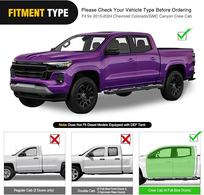 Nilight Running Boards for 2015-2026 Chevrolet Colorado/GMC Canyon Crew Cab 6 Inch Side Step Nerf Bars Black