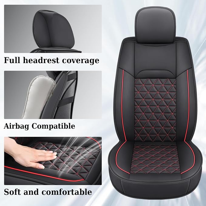 Coverado Seat Covers for Dodge Ram, Waterproof Front Car Seat Covers for Truck Compatible with 2002-2026 Dodge Ram 1500 2500 3500 Crew Double Mega Quad Cab(Black&Red line)