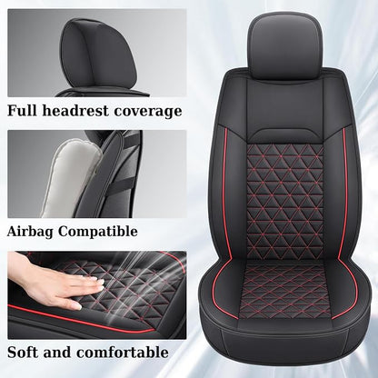 Coverado Seat Covers for Dodge Ram, Waterproof Front Car Seat Covers for Truck Compatible with 2002-2026 Dodge Ram 1500 2500 3500 Crew Double Mega Quad Cab(Black&Red line)