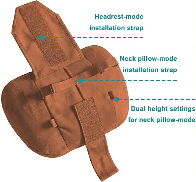 2PCS Car Pillow for Car Neck Pillow for Driving Seat Neck Support Soft Cushion Back Support Head-Rests for Vehicle Sleeping with Elastic Adjustment Strap (Brown, Head and Lumbar)