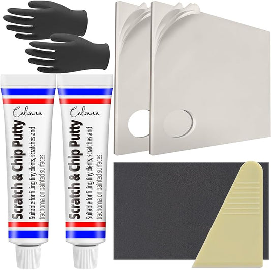 Calvana Clean Mixing Disposable Paper Kit for Body Fillers, Fiberglass, Resins, Putties, Touch-Up Paint, Includes 2 Scratch Repair Putties, Plastic Scraper, Gloves, 8.27 x 9.84 in, 80 Sheets Total