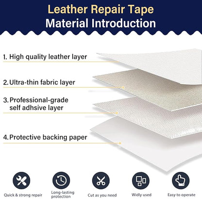 Zenyao Leather Repair Patch Tape - Self Adhesive Leather Repair Kit for Car Seat Furniture, Heavy Duty Vinyl Repair Patch for Couch Sofa, Waterproof Fix for Tears, 8x11 Inch Sheet, 2 Pieces, White