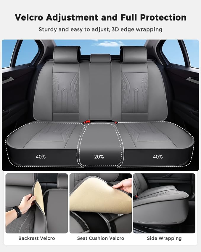 Huidasource Rear Seat Covers, Waterproof Faux Leather Rear Bench Seat Covers, Universal Fit Back Seat Cover for Most Cars Sedans SUVs Pickups Trucks, Gray
