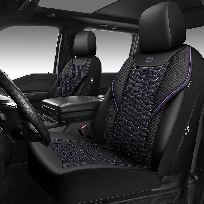 CAR PASS 3D Foam Mesh Leather Car Seat Covers Front Seats,Breathable Mesh Front Seat Covers for Women,Universal Fit for Cars SUV Truck Sedan Van Automotive,Armrest Airbag Compatible,Black and Purple